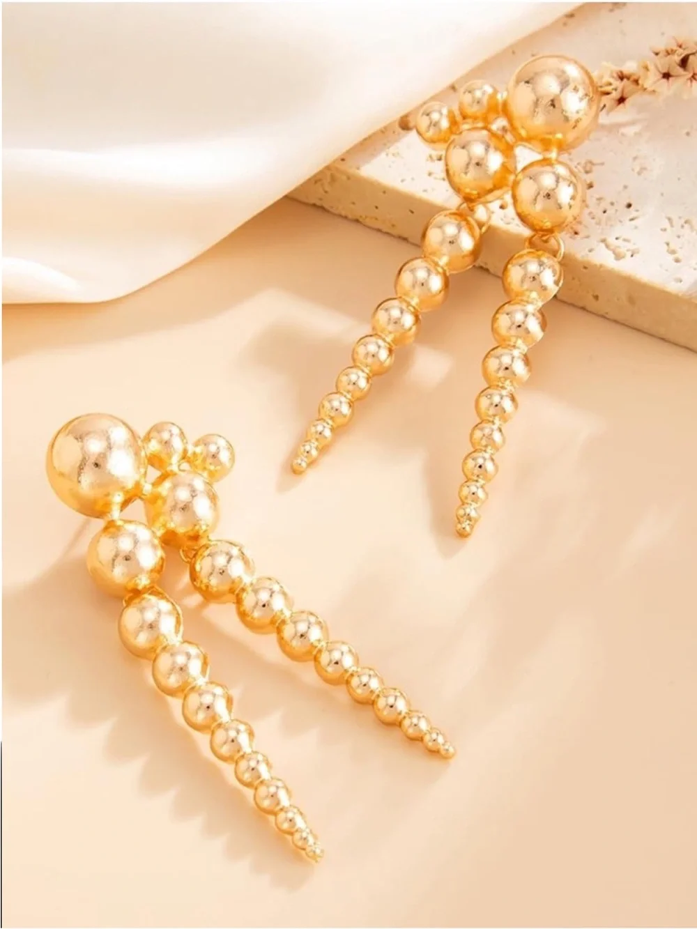 24k Gold Plated Bead Cascade Drop Earrings light weight